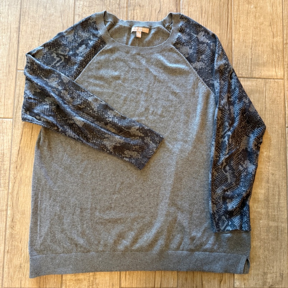 Banana Republic Grey Cotton Cashmere Snakeskin Raglan Sleeve Sweater XL